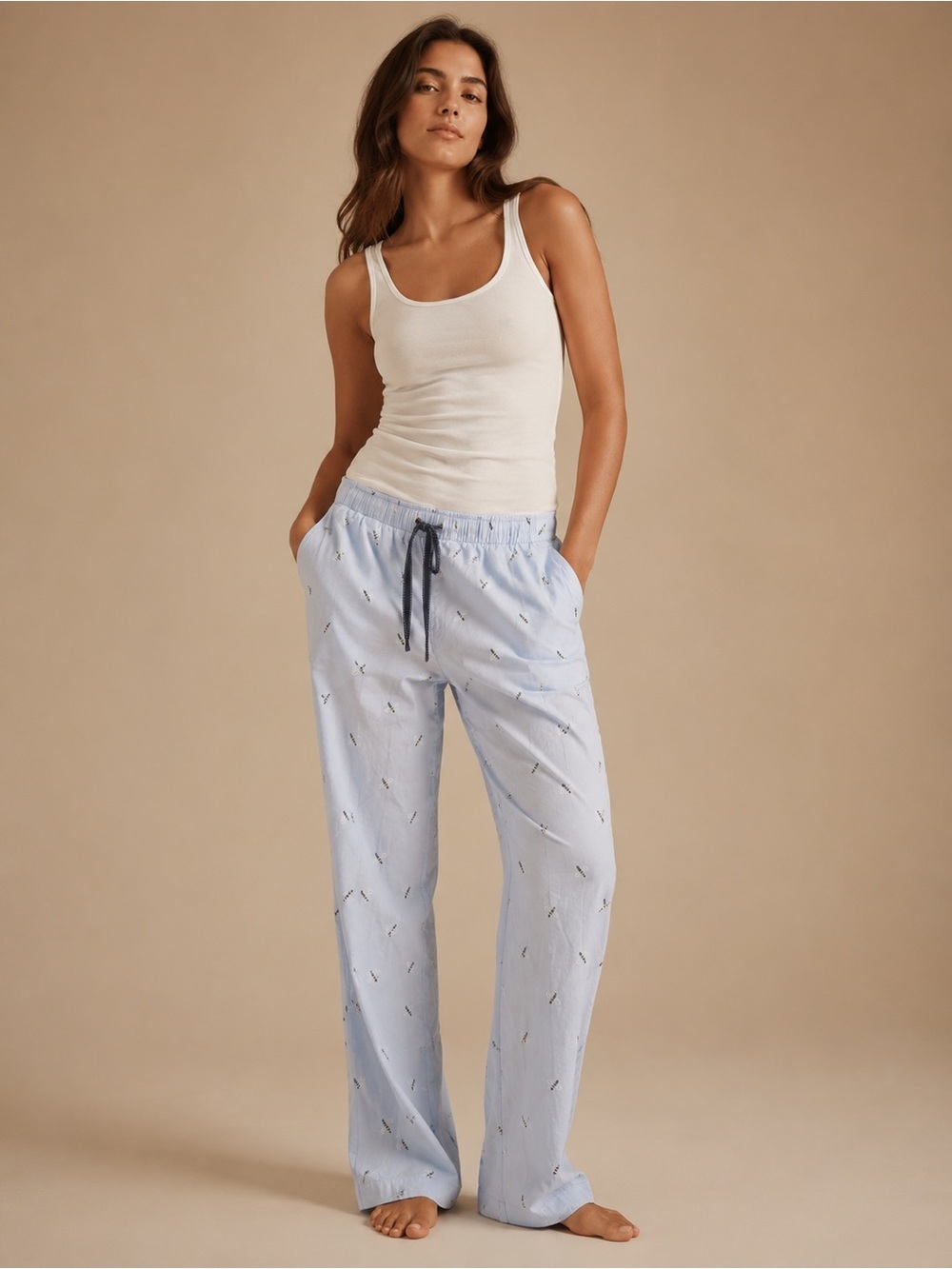 Old Navy Light Blue Printed Lounge Pants and White Tank